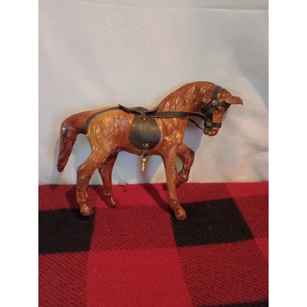 Antique Vintage figure Leather Wrapped Horse Figurine Statue Equestrian 8
